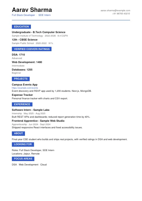 Campus (education first) résumé template preview