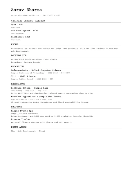 Mono (ATS-friendly) résumé template preview