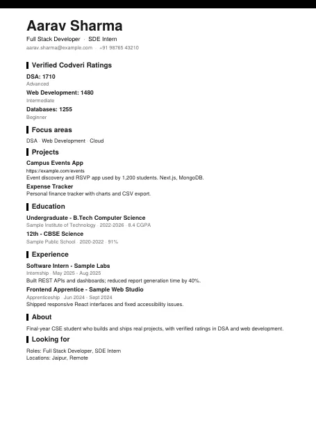 Noir résumé template preview
