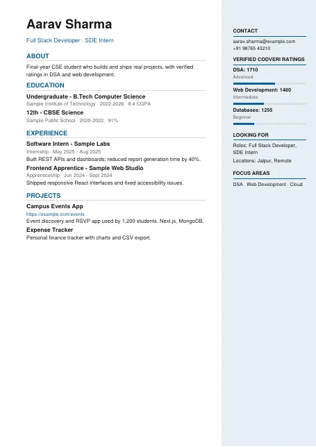 Ocean (right sidebar) résumé template preview