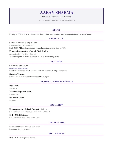 Royal résumé template preview