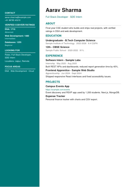 Sidebar résumé template preview