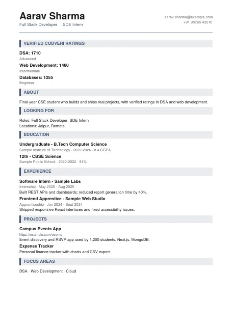 Slate résumé template preview
