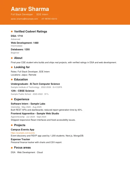 Sunrise résumé template preview
